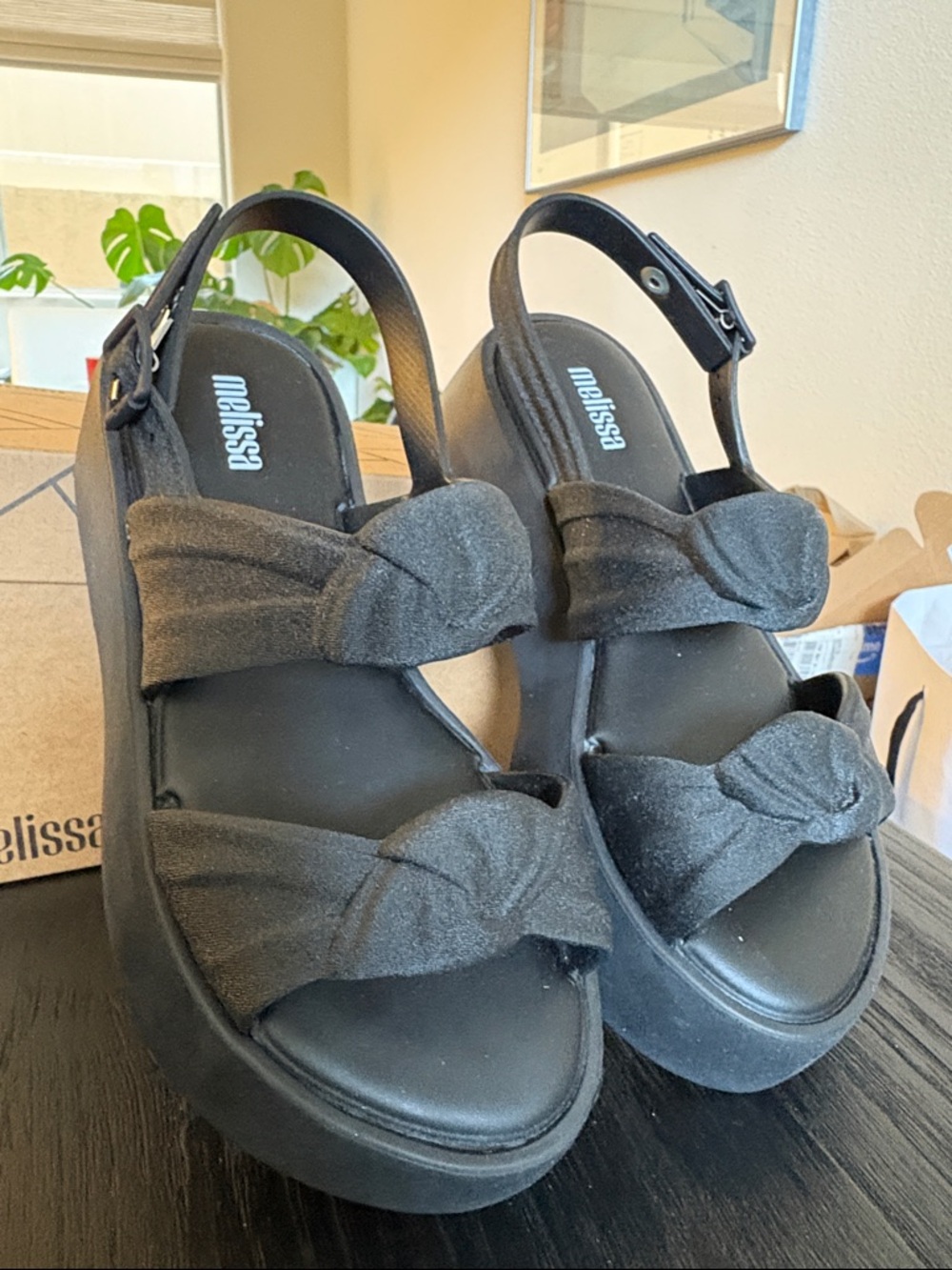 Melissa Black Knotted Platform Slingback Sandals